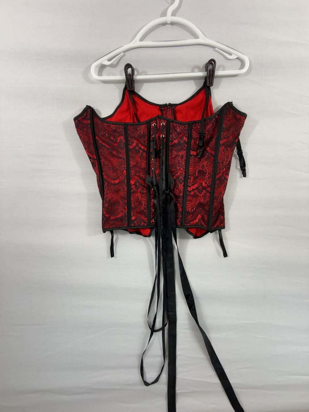 Adore Me Red and Black Lace-Up Corset Bustier Size 2X